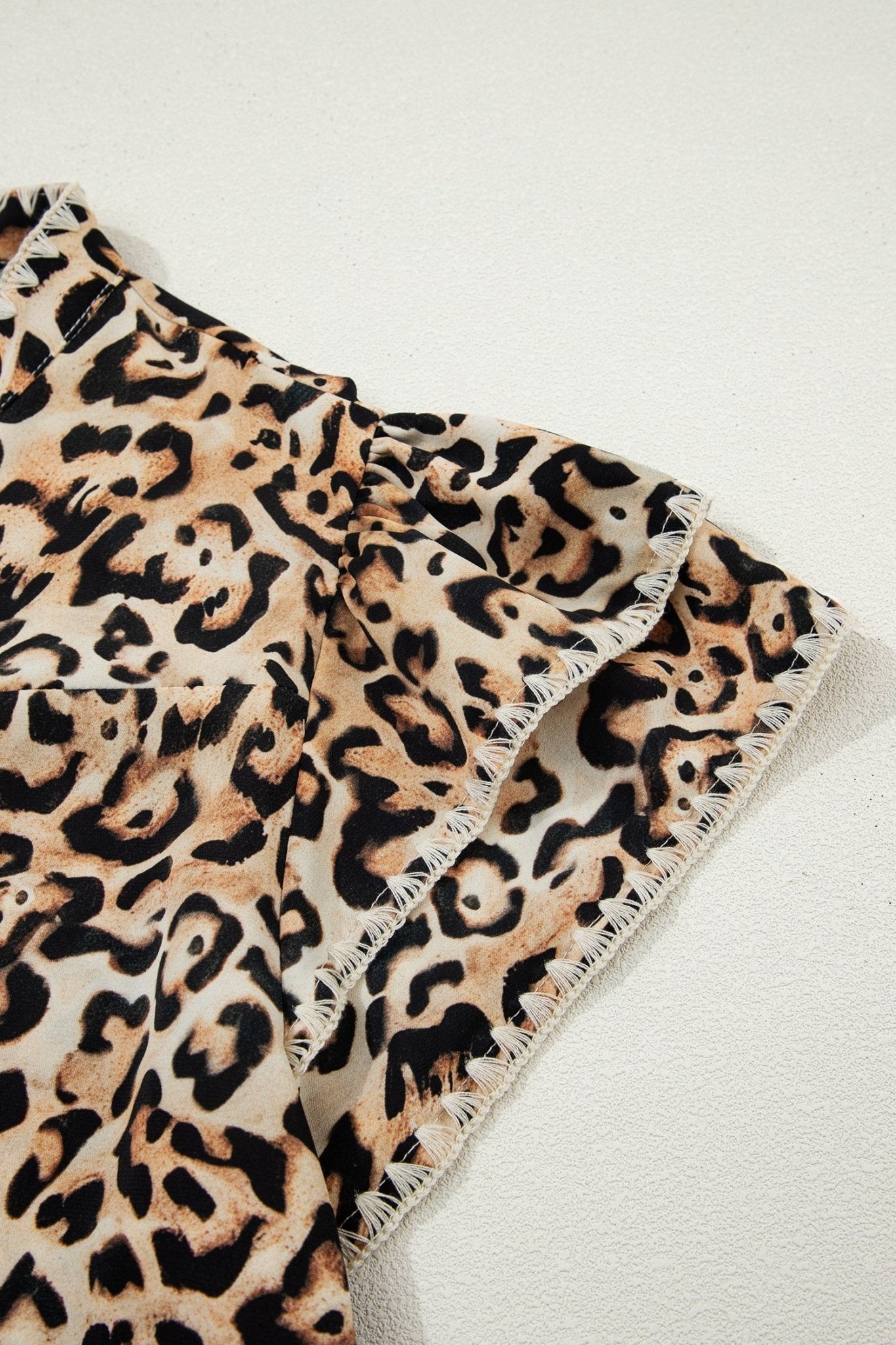 Plus Size Leopard Embroidered Ruffle Short Sleeve Blouse - Rooted & Reckless Co.