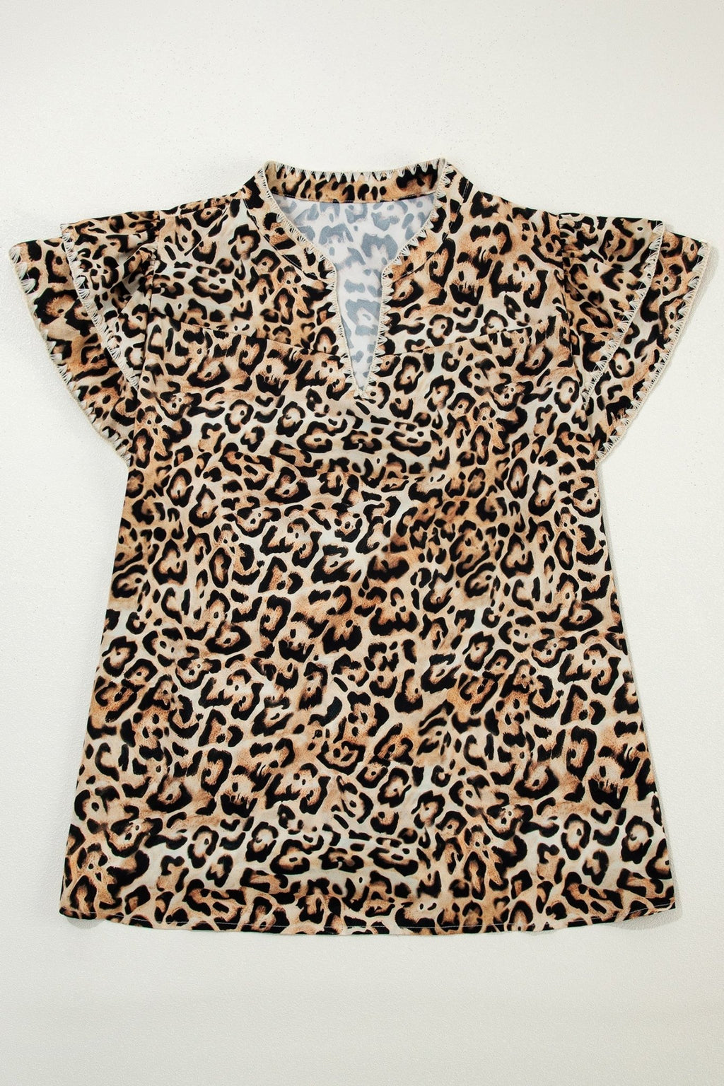 Plus Size Leopard Embroidered Ruffle Short Sleeve Blouse - Rooted & Reckless Co.
