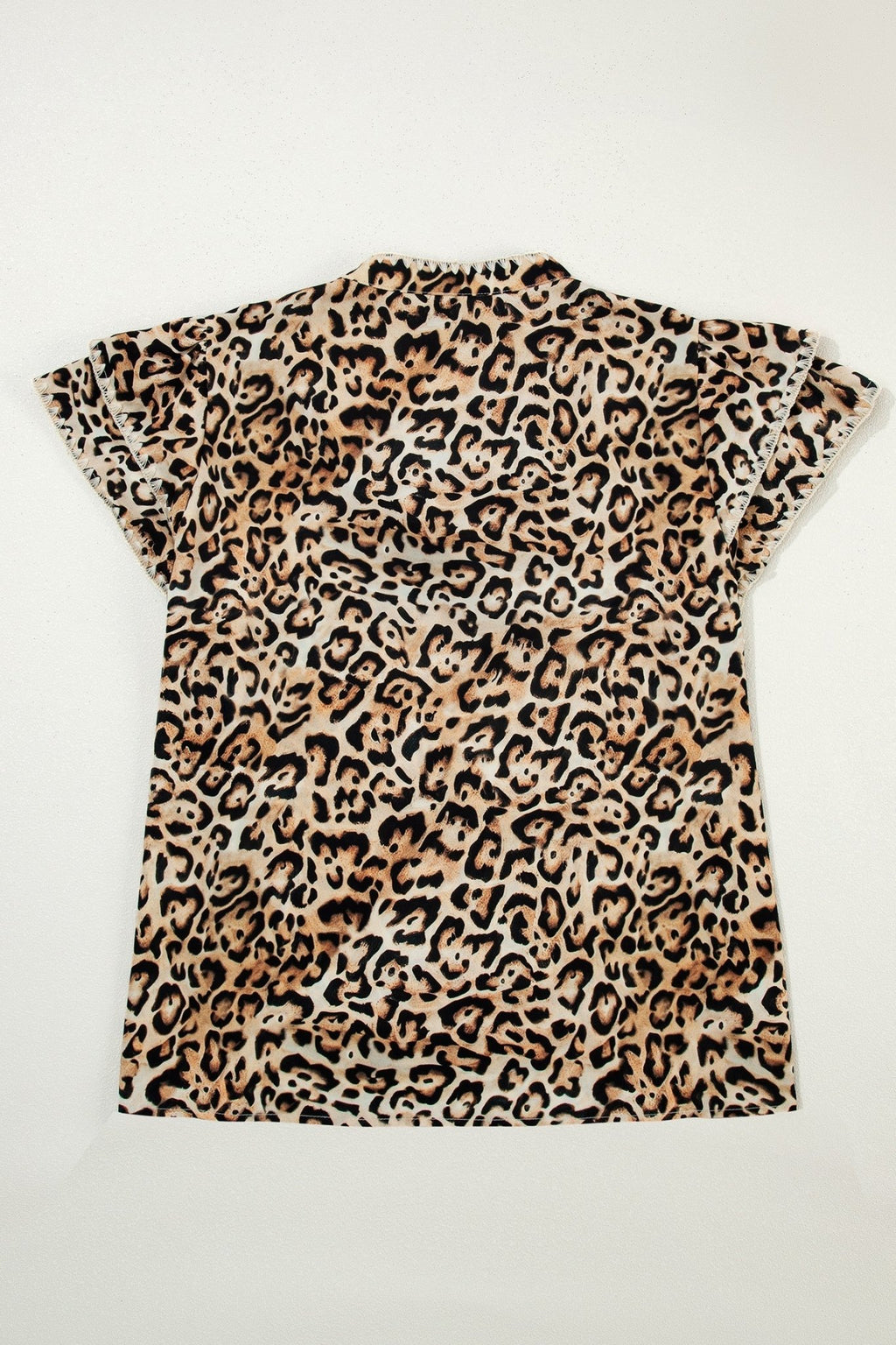 Plus Size Leopard Embroidered Ruffle Short Sleeve Blouse - Rooted & Reckless Co.