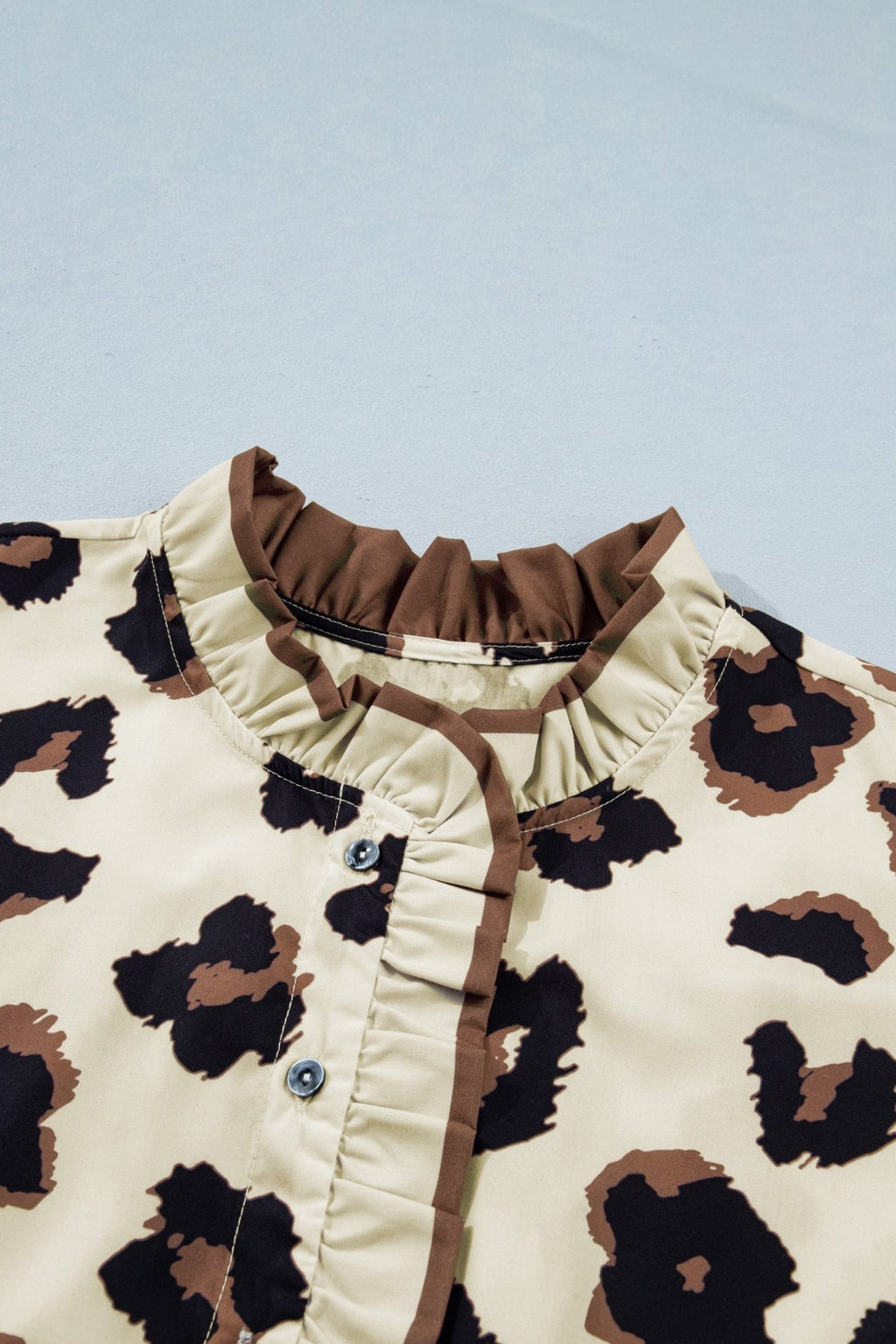 Plus Size Leopard Frilled Button Down Blouse - Rooted & Reckless Co.