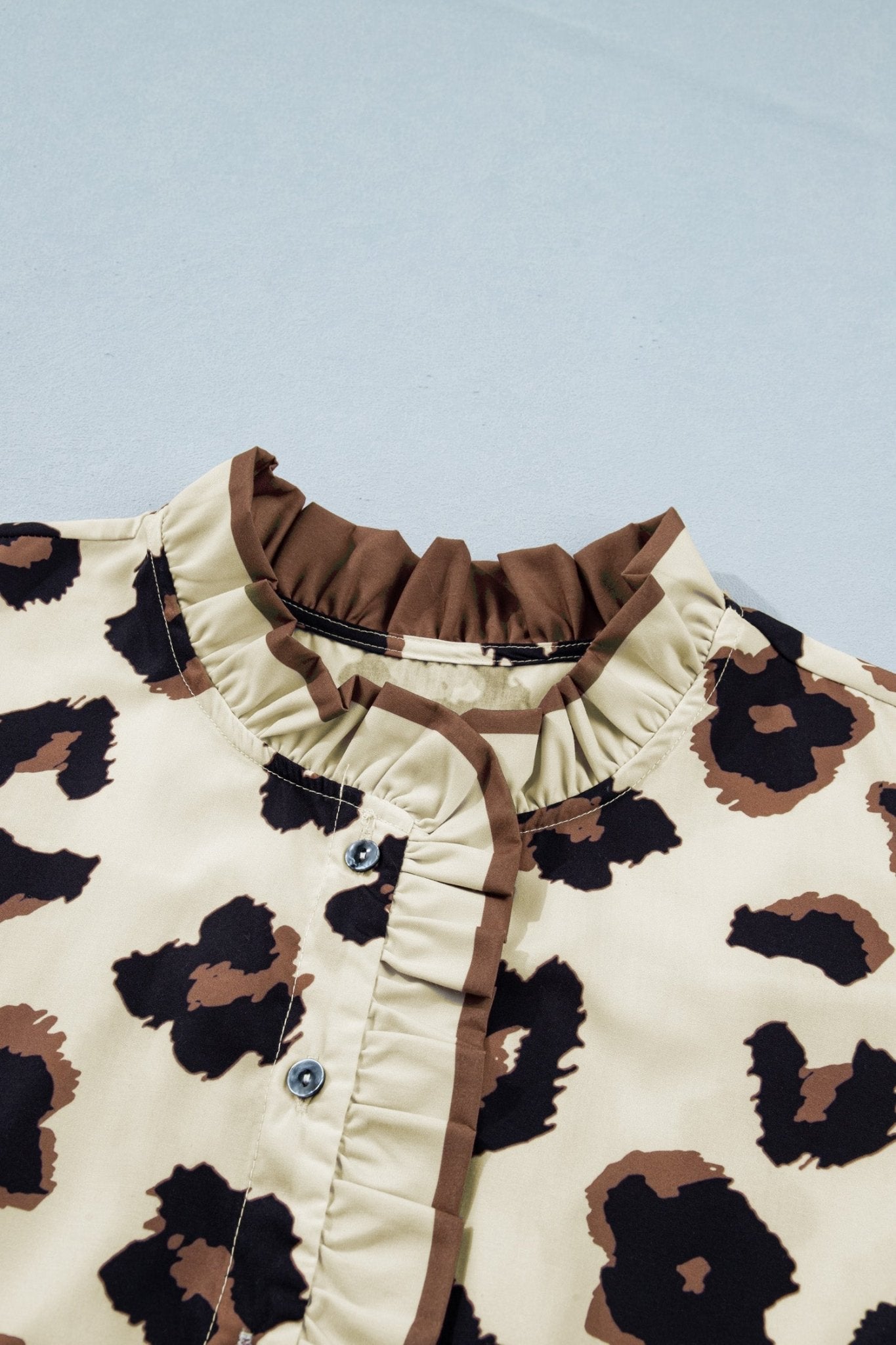 Plus Size Leopard Frilled Button Down Blouse - Rooted & Reckless Co.