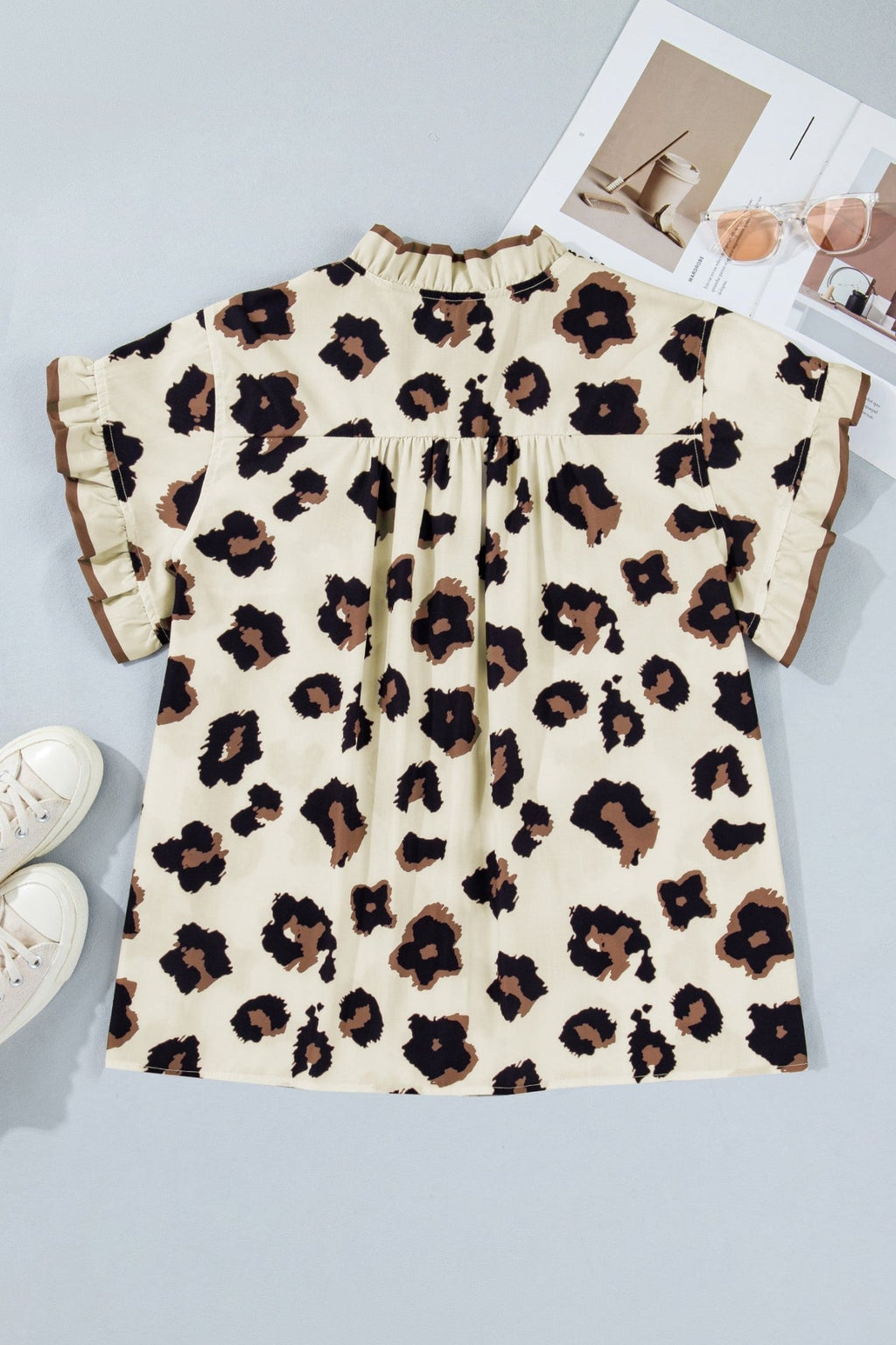 Plus Size Leopard Frilled Button Down Blouse - Rooted & Reckless Co.