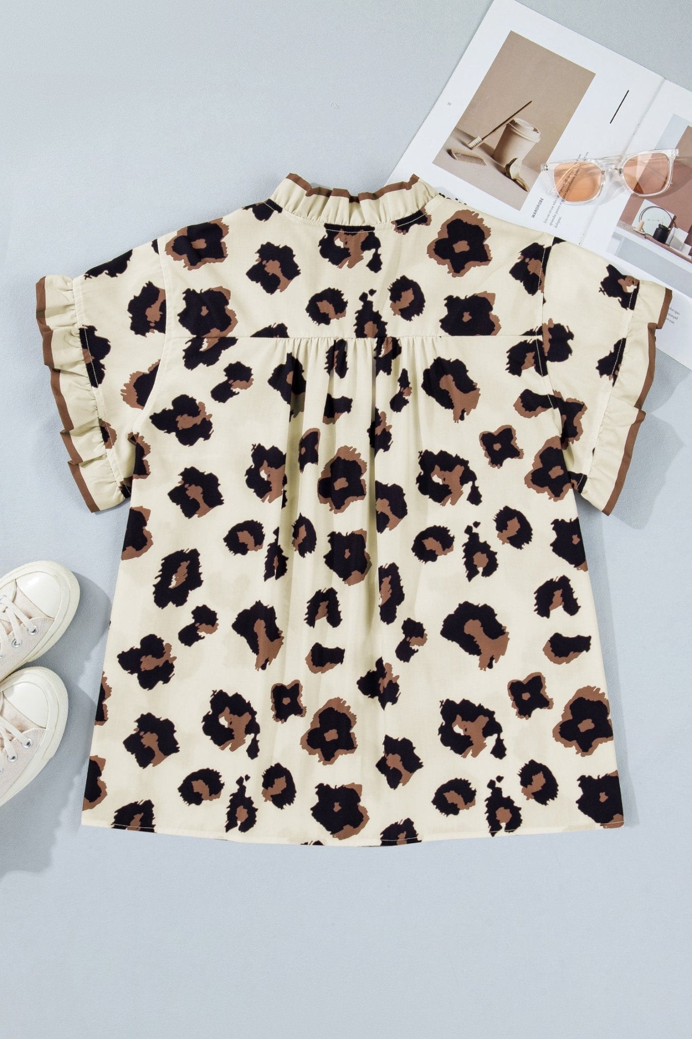 Plus Size Leopard Frilled Button Down Blouse - Rooted & Reckless Co.
