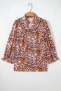 Plus Size Leopard Frilled Stand Neck Blouse - Rooted & Reckless Co.