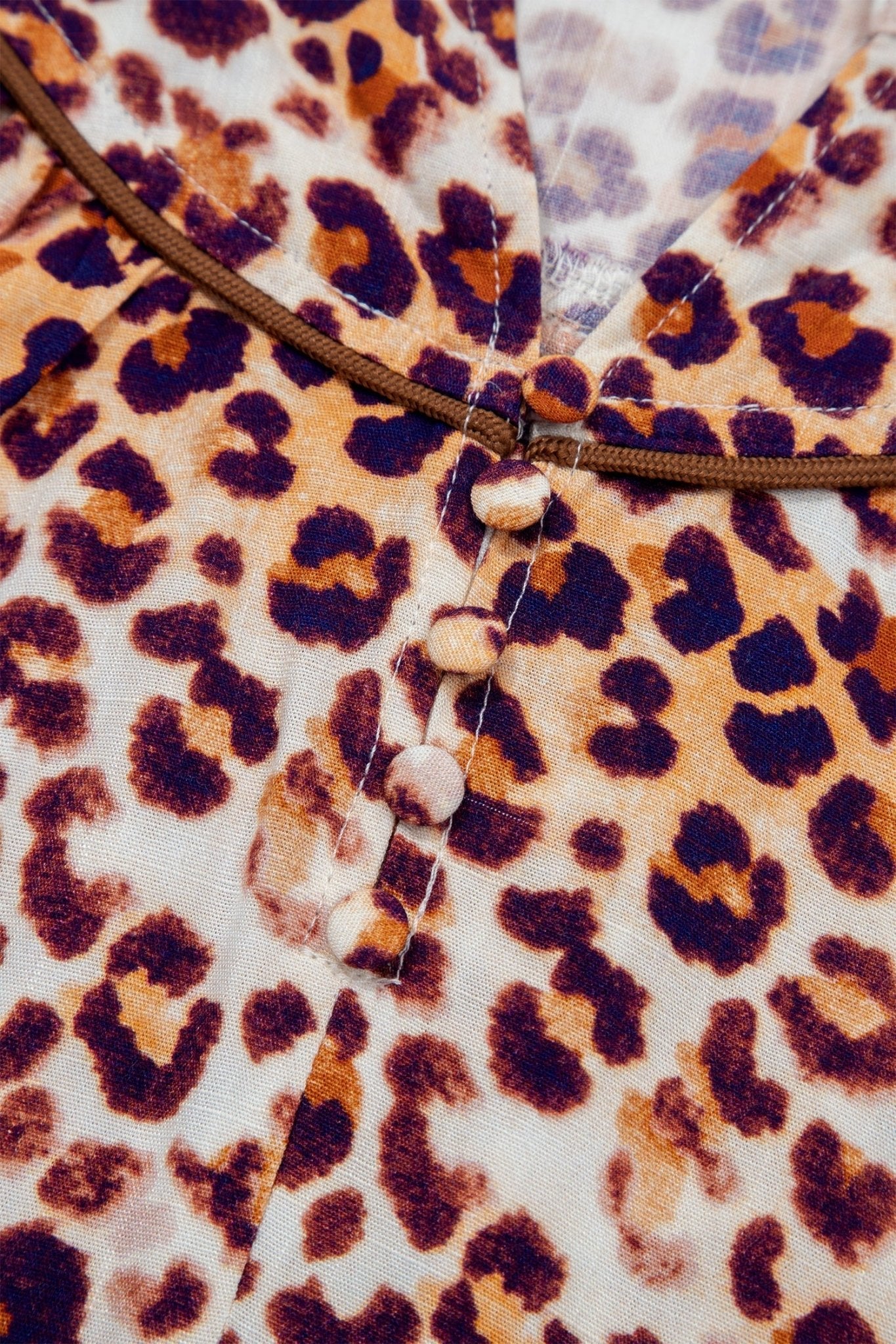 Plus Size Leopard Frilled Stand Neck Blouse - Rooted & Reckless Co.