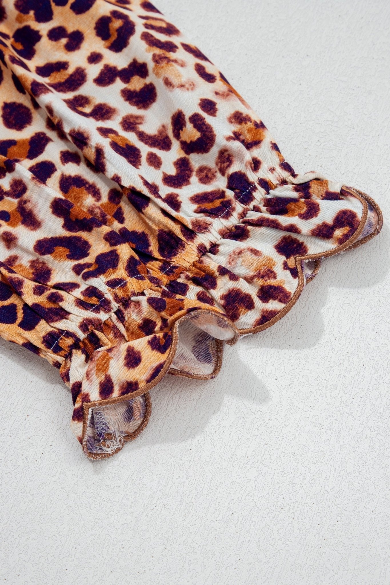 Plus Size Leopard Frilled Stand Neck Blouse - Rooted & Reckless Co.