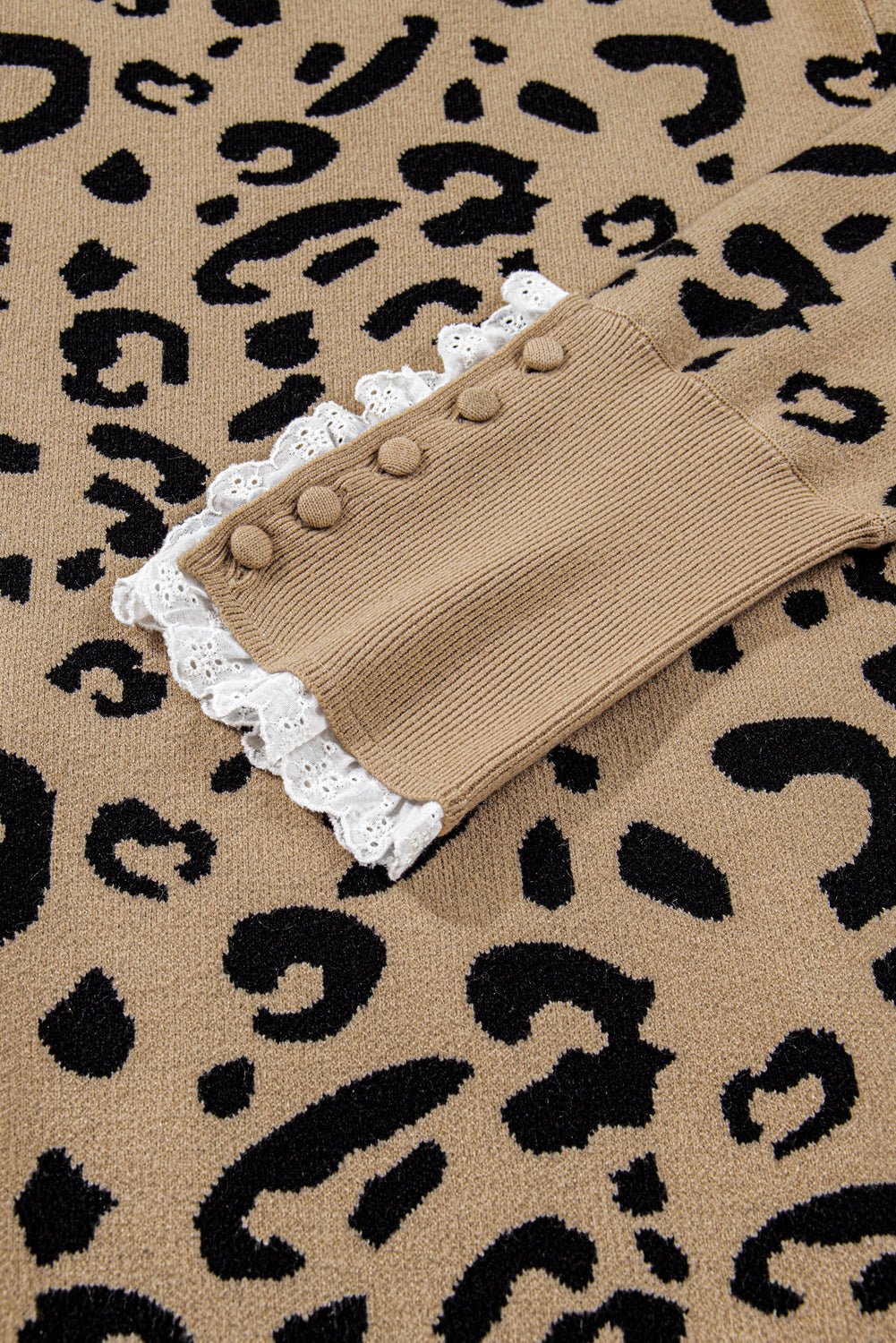 Plus Size Leopard Knit Lacy Trim Long Sleeve Sweater - Rooted & Reckless Co.