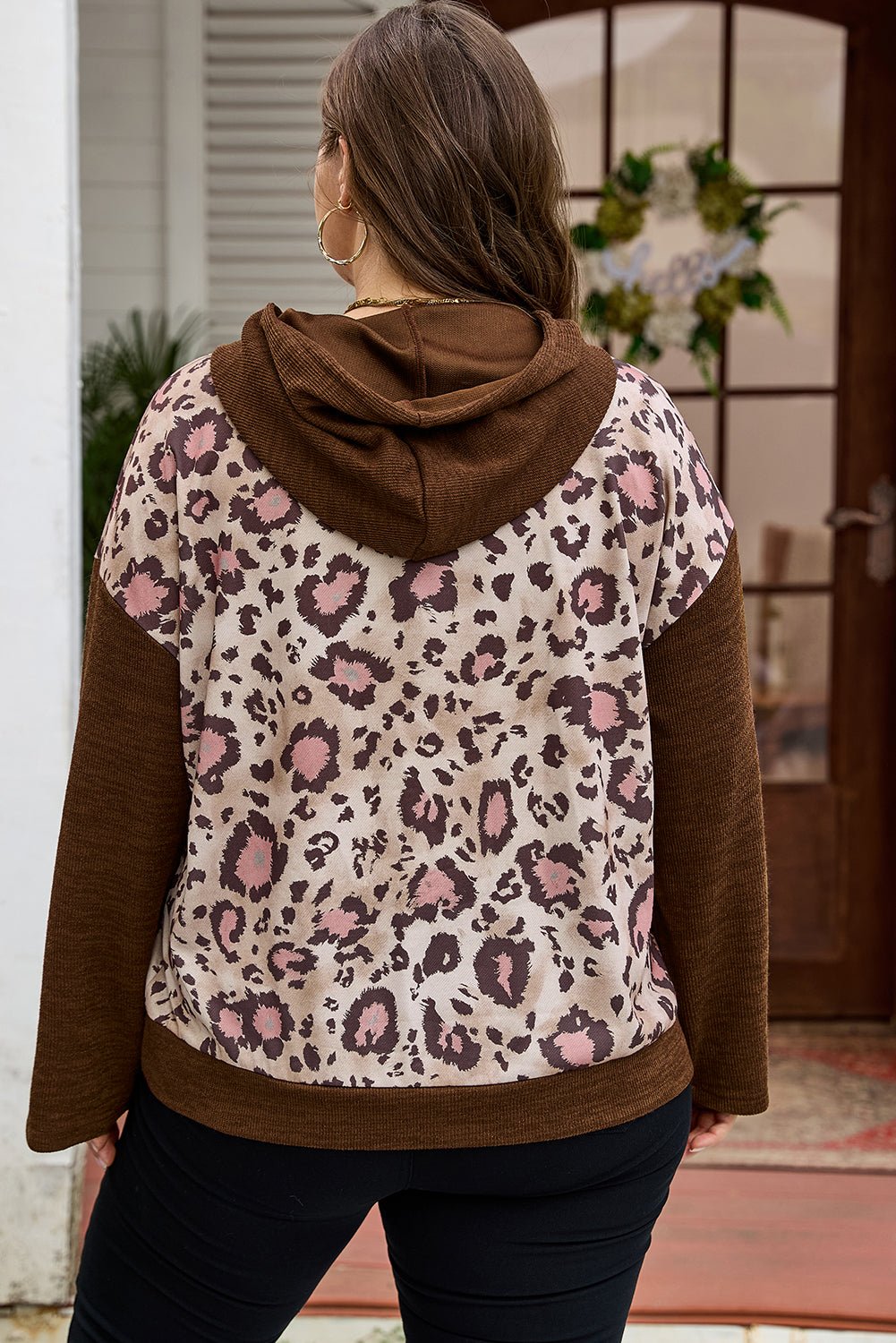 Plus Size Leopard Knit Patchwork Hoodie - Rooted & Reckless Co.
