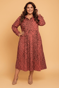 Plus Size Leopard Long Sleeve V-Neck Midi Dress - Rooted & Reckless Co.