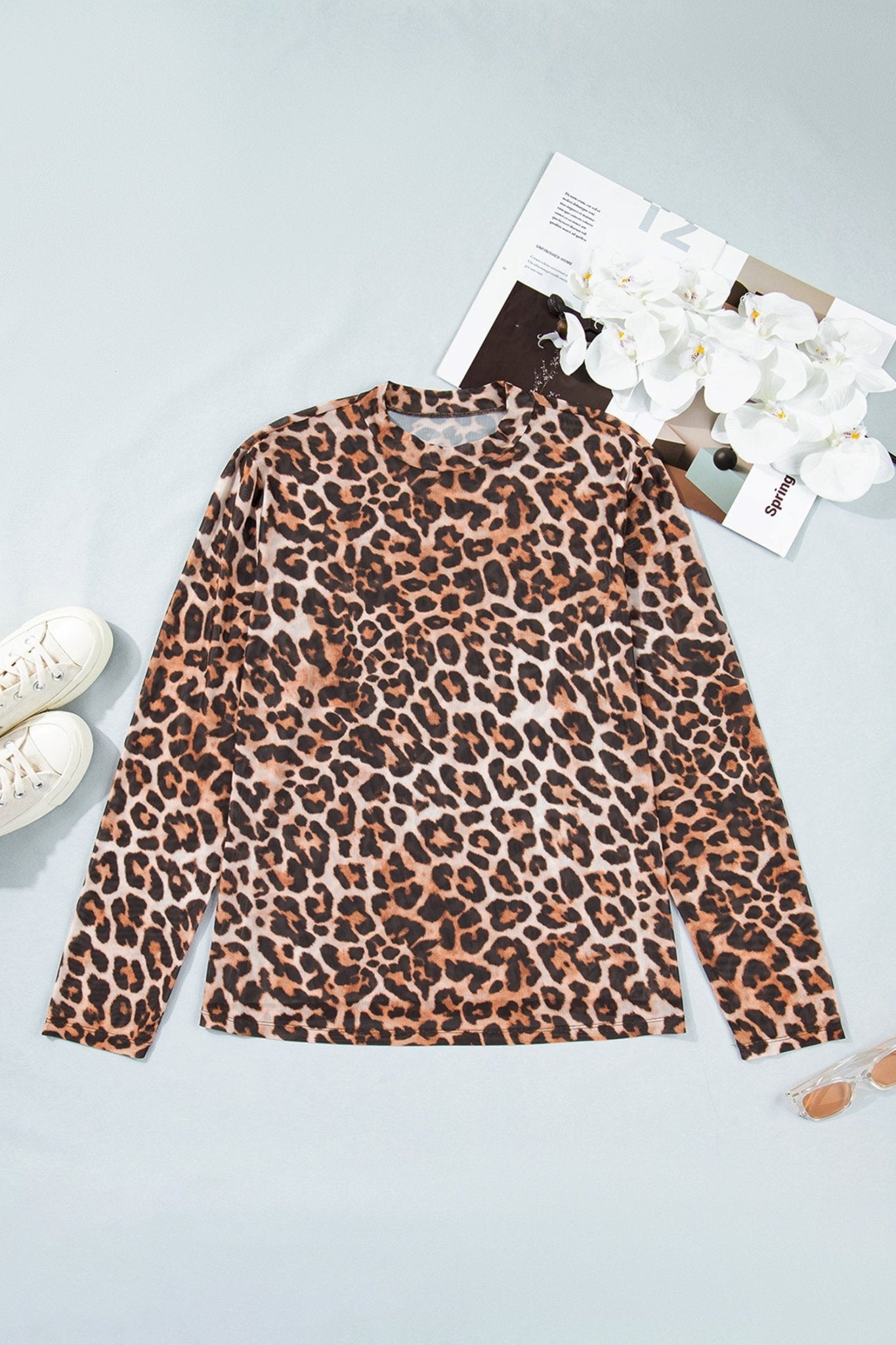 Plus Size Leopard Mesh Mock Neck Top - Rooted & Reckless Co.