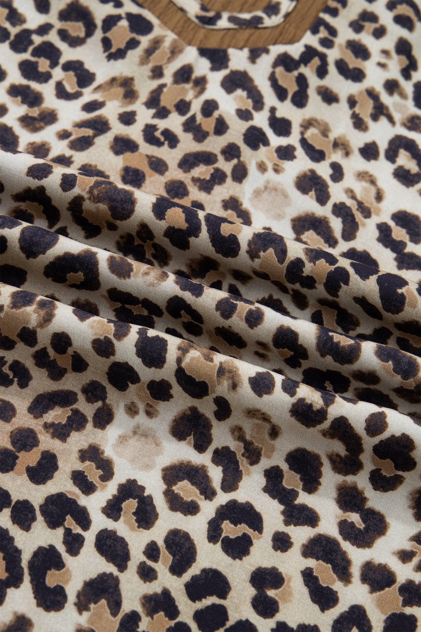 Plus Size Leopard Patchwork Crinkled V-Neck Blouse - Rooted & Reckless Co.