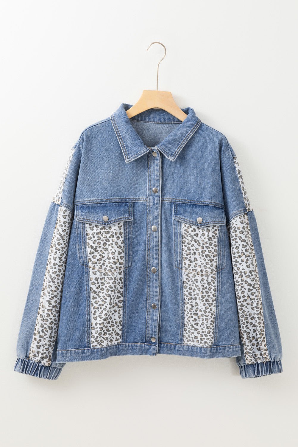 Plus Size Leopard Patchwork Denim Jacket - Rooted & Reckless Co.