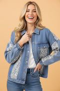 Plus Size Leopard Patchwork Denim Jacket - Rooted & Reckless Co.
