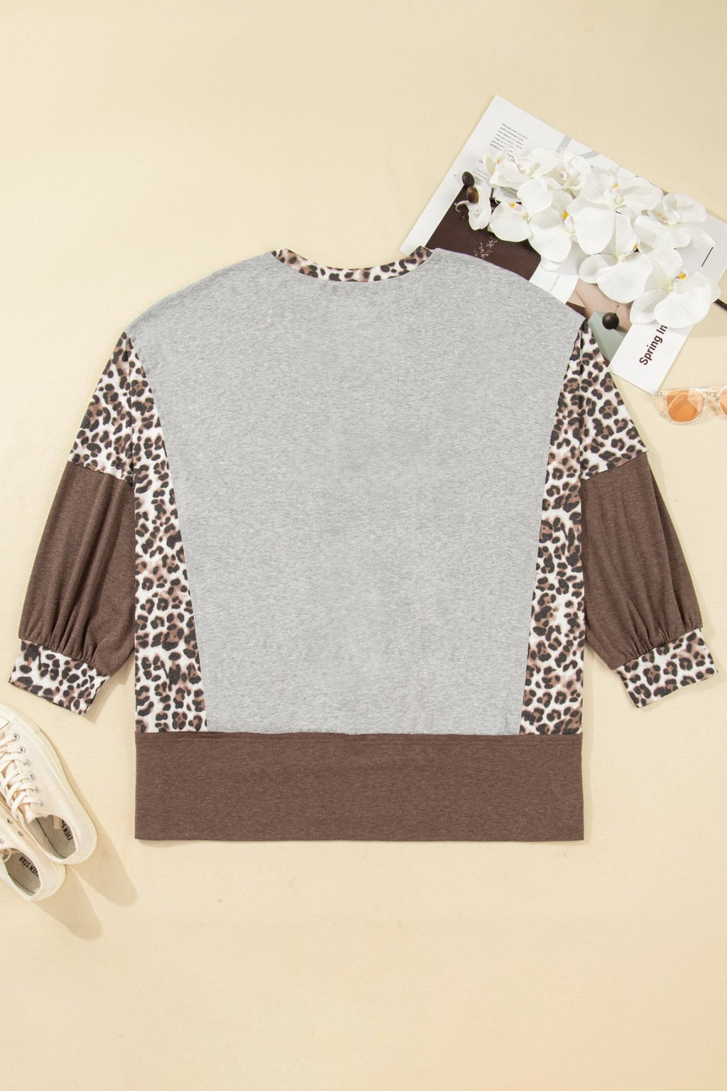 Plus Size Leopard Patchwork Dolman Sleeve Sweatshirt - Rooted & Reckless Co.
