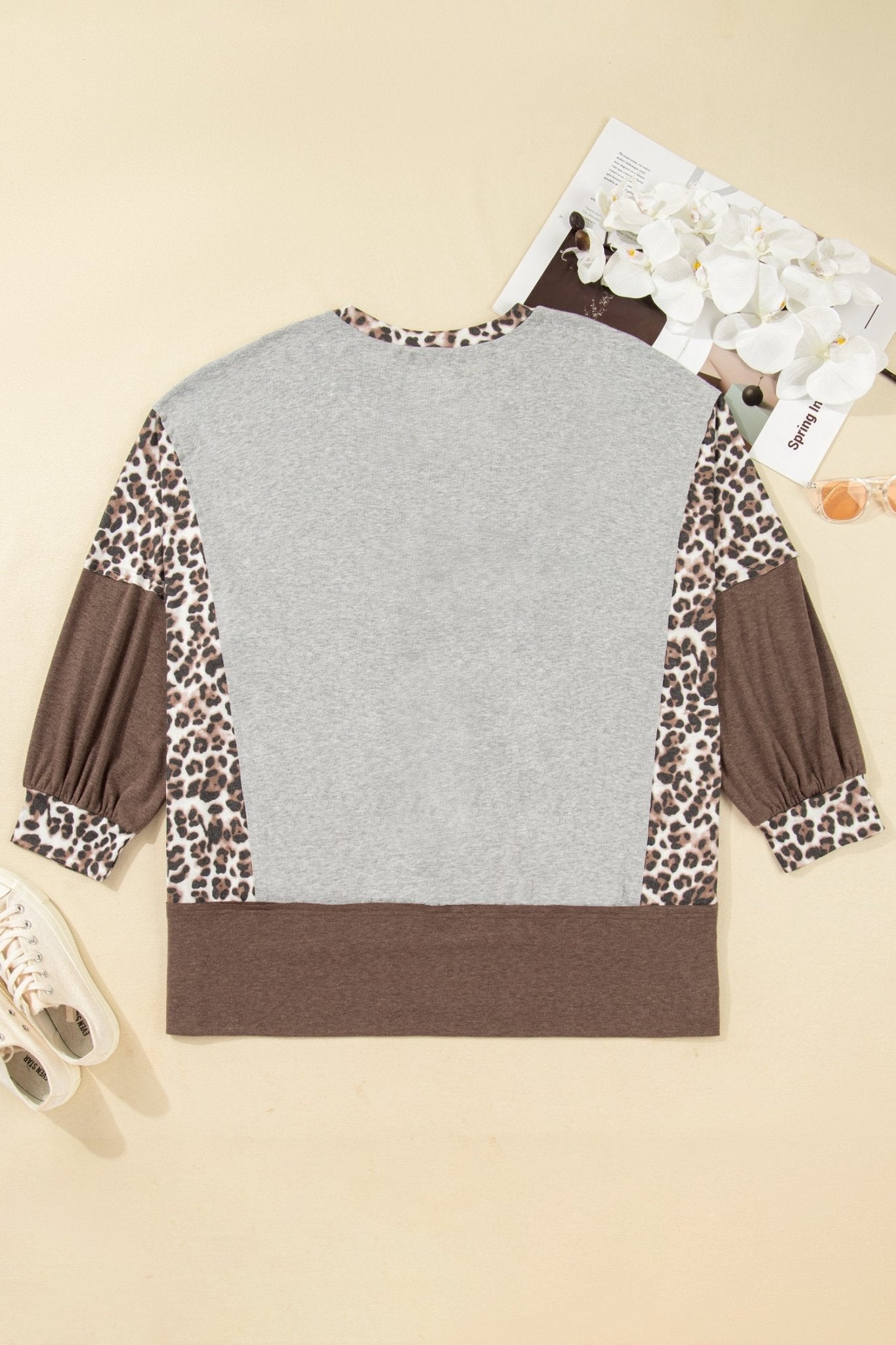 Plus Size Leopard Patchwork Dolman Sleeve Sweatshirt - Rooted & Reckless Co.