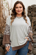 Plus Size Leopard Patchwork Dolman Sleeve Sweatshirt - Rooted & Reckless Co.