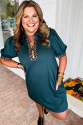 Plus Size Leopard Patchwork Quarter-Zip Collared Dress - Rooted & Reckless Co.