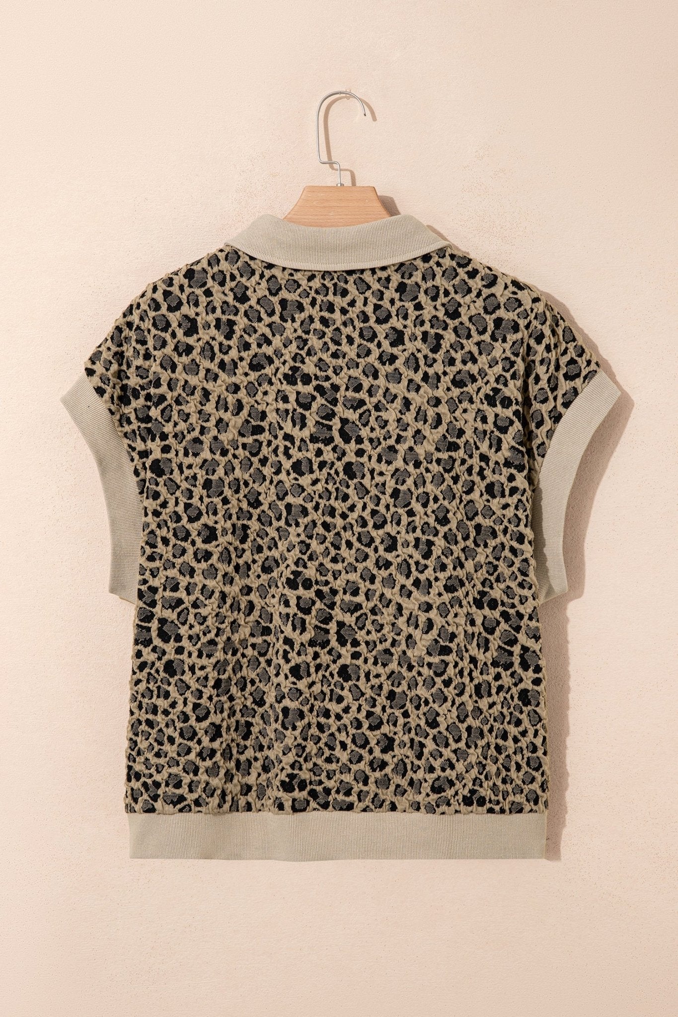 Plus Size Leopard Patchwork Ribbed Zip Up Collar Top - Rooted & Reckless Co.