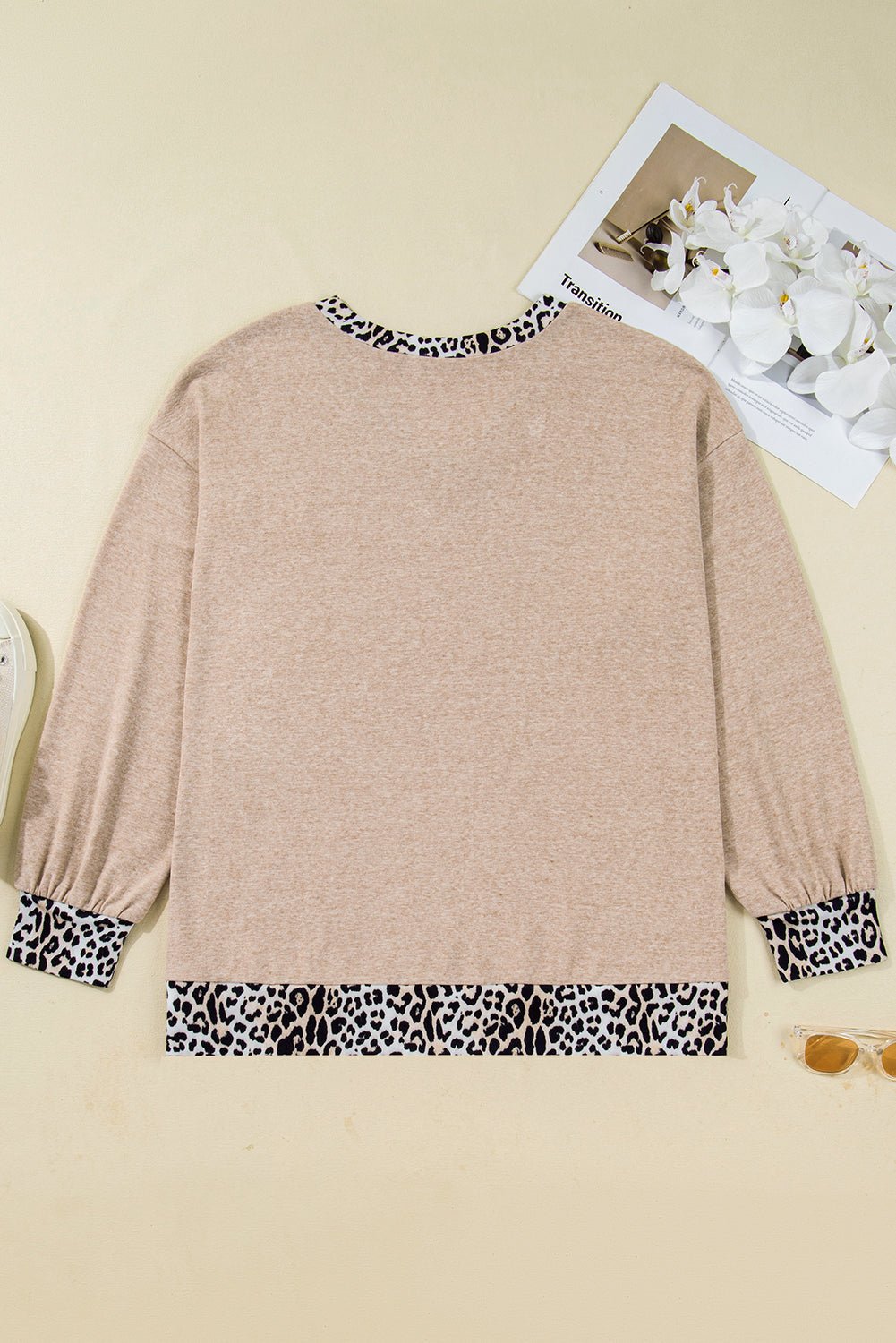 Plus Size Leopard Patchwork V-Neck Long Sleeve Top - Rooted & Reckless Co.