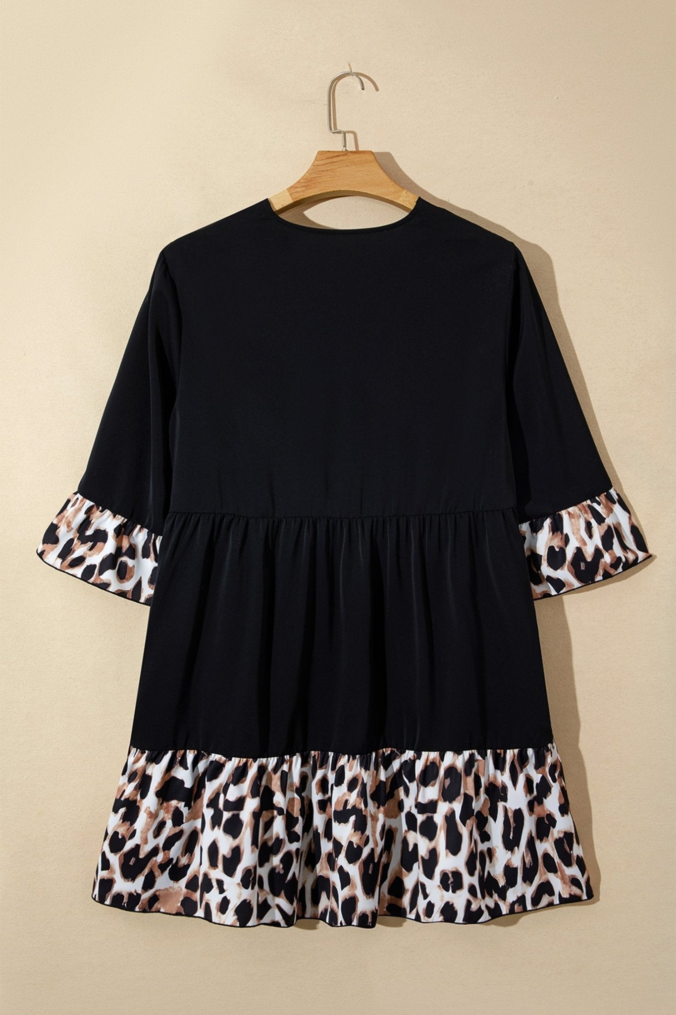 Plus Size Leopard Patchwork V-Neck Ruffle Dress - Rooted & Reckless Co.