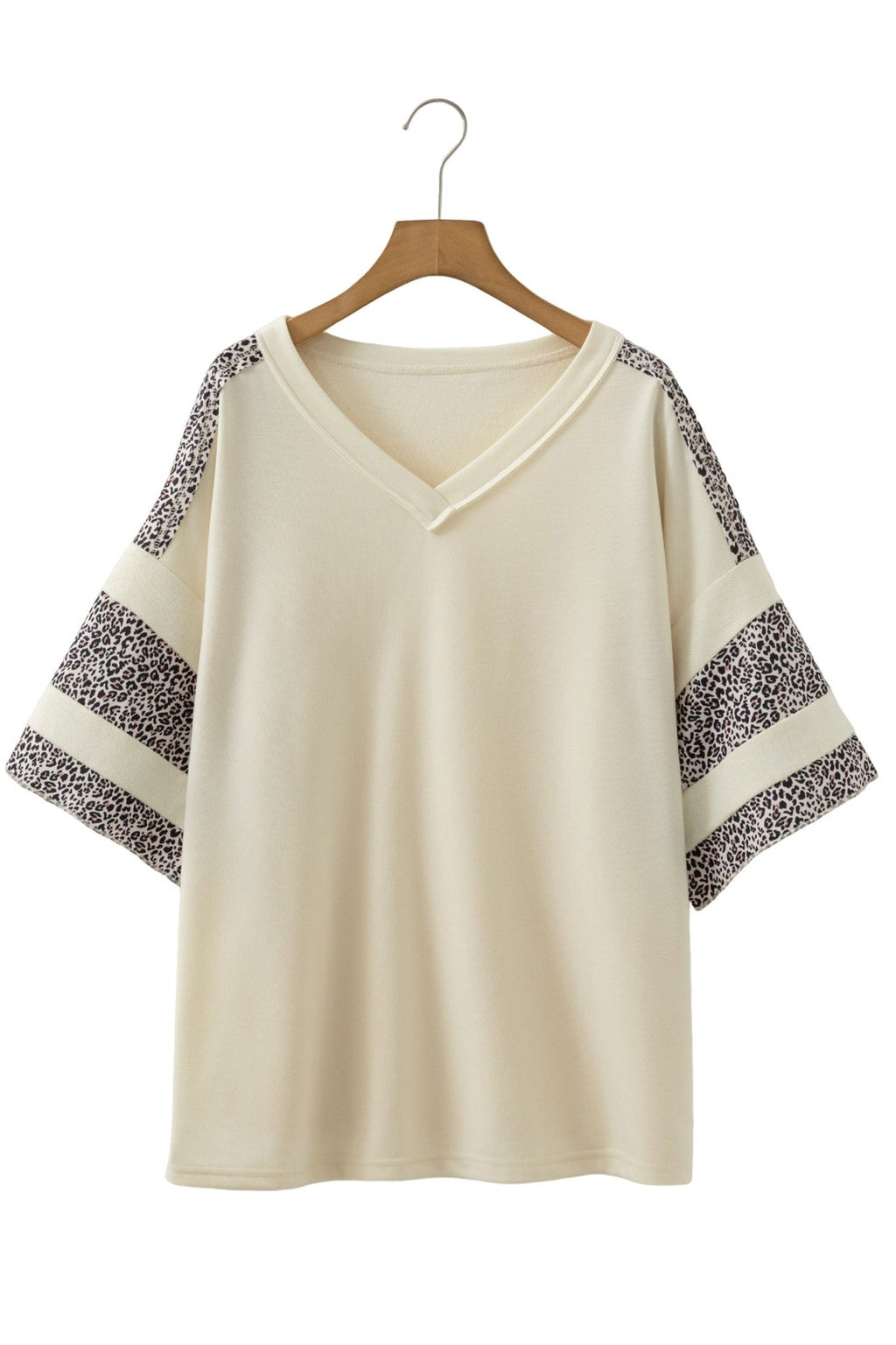 Plus Size Leopard Patchwork V-Neck Short Sleeve Top - Rooted & Reckless Co.
