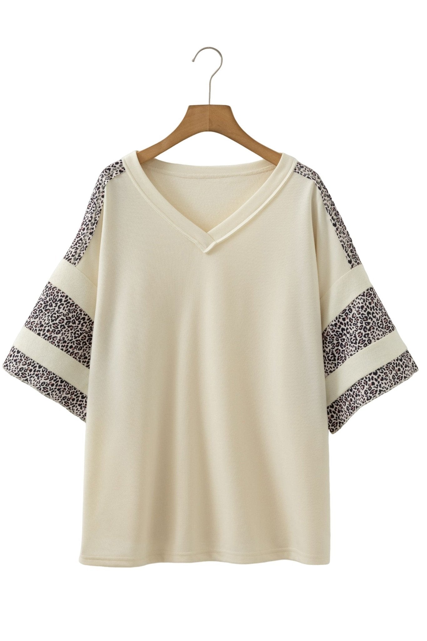 Plus Size Leopard Patchwork V-Neck Short Sleeve Top - Rooted & Reckless Co.