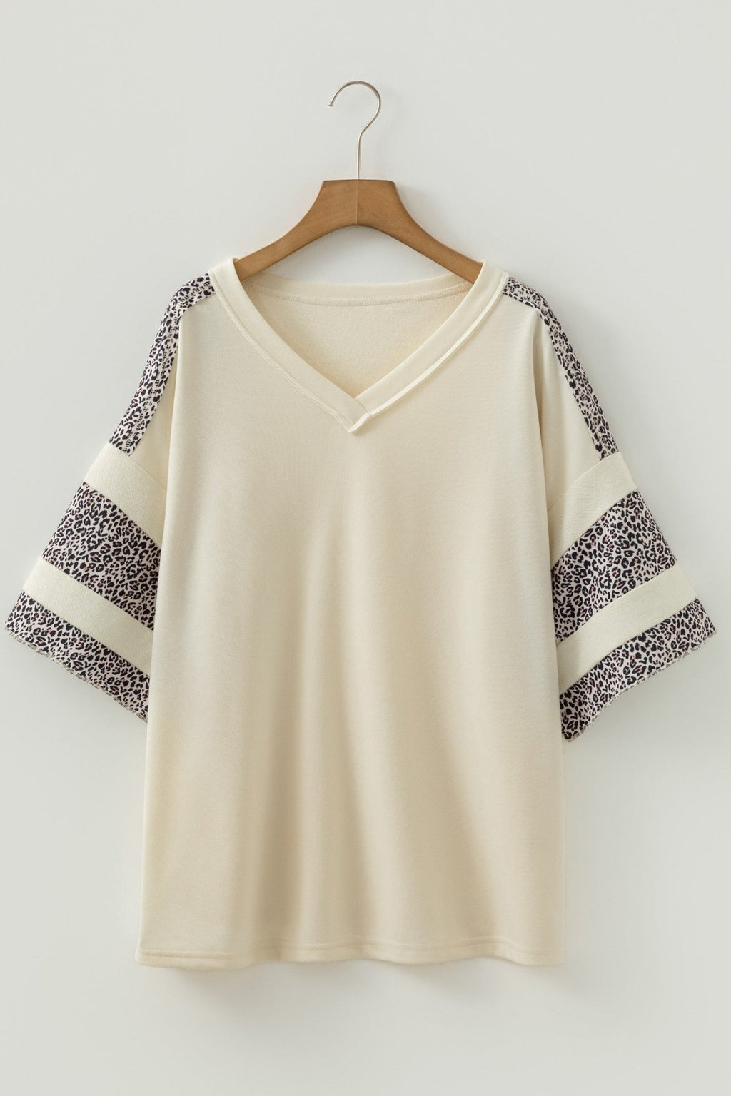 Plus Size Leopard Patchwork V-Neck Short Sleeve Top - Rooted & Reckless Co.