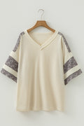 Plus Size Leopard Patchwork V-Neck Short Sleeve Top - Rooted & Reckless Co.