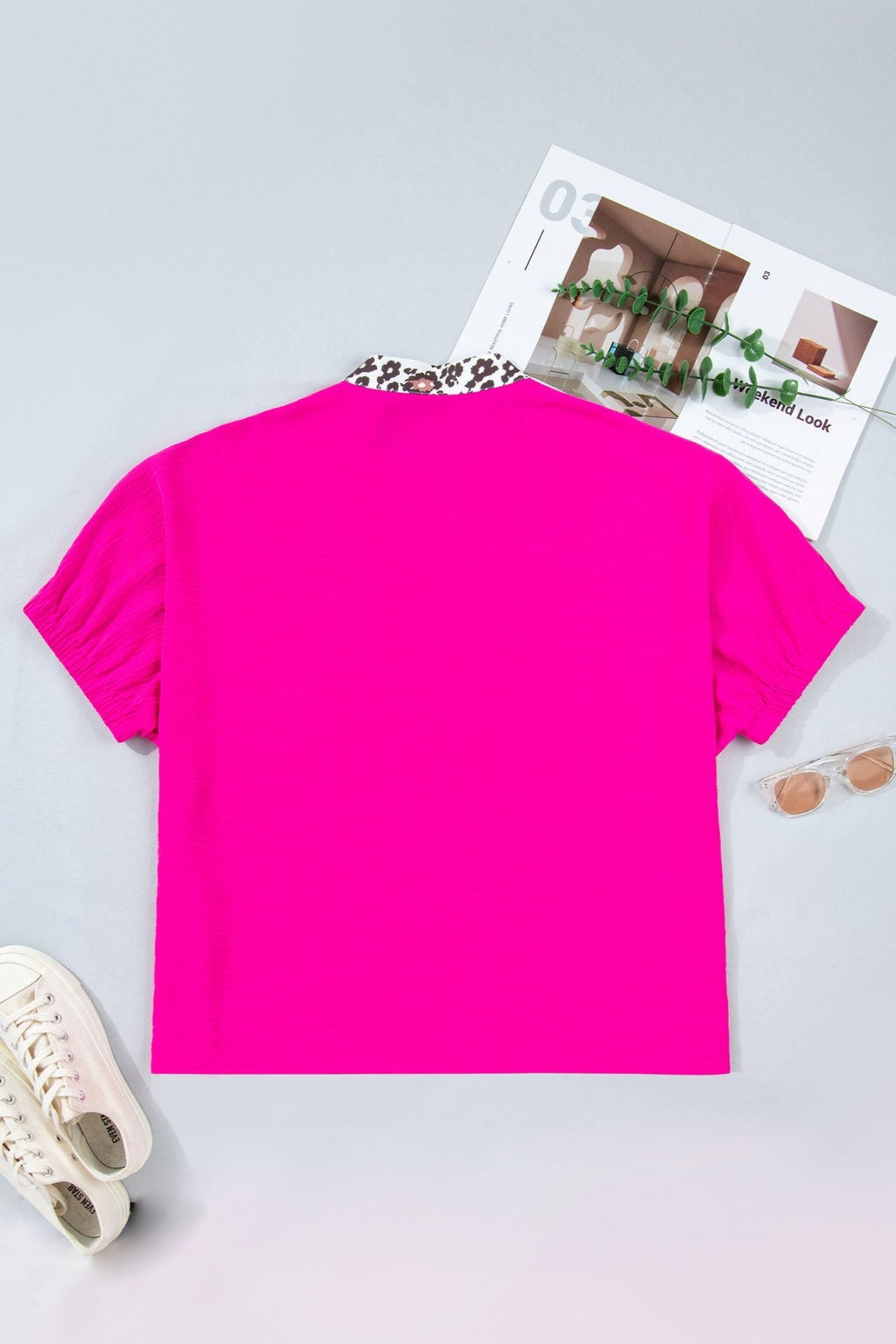 Plus Size Leopard Patchwork V-Neck Short Sleeve Top - Rooted & Reckless Co.