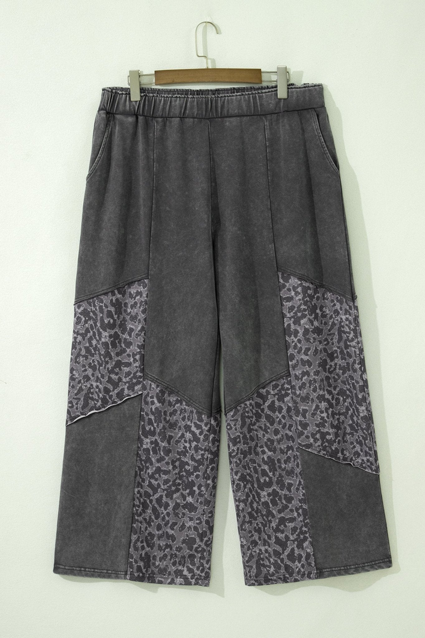 Plus Size Leopard Patchwork Wide Leg Pants - Rooted & Reckless Co.