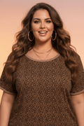 Plus Size Leopard Ribbed Trim Short Sleeve Tee - Rooted & Reckless Co.