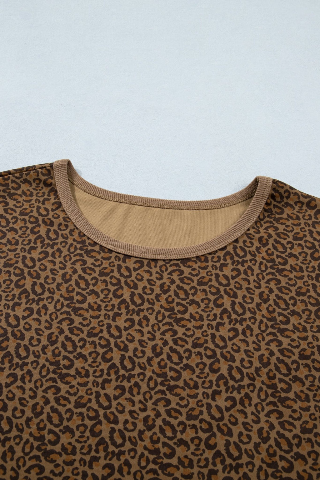 Plus Size Leopard Ribbed Trim Short Sleeve Tee - Rooted & Reckless Co.