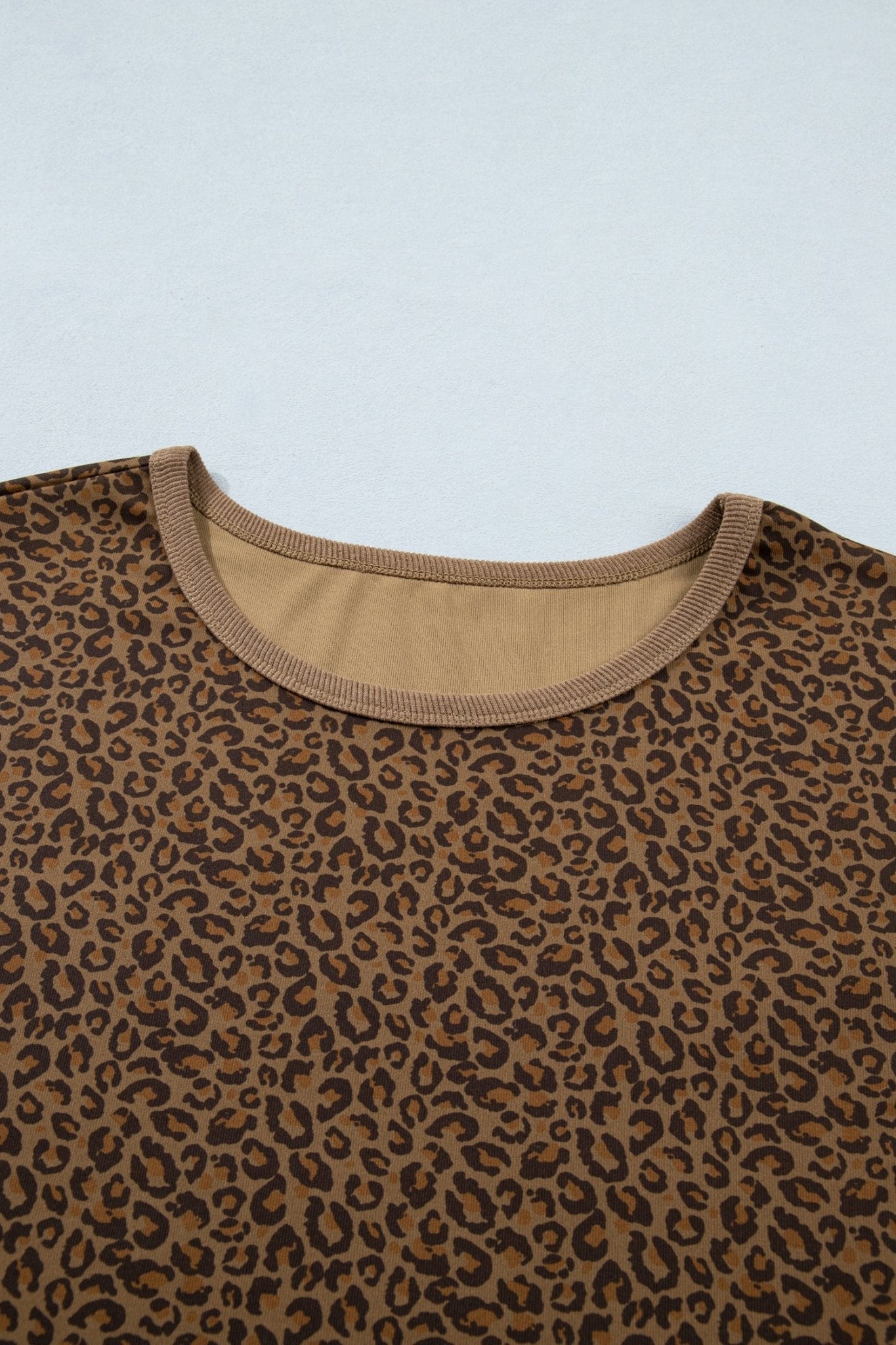 Plus Size Leopard Ribbed Trim Short Sleeve Tee - Rooted & Reckless Co.