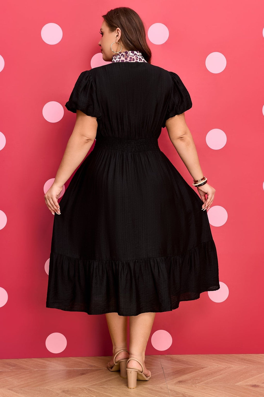 Plus Size Leopard Ruffle V-Neck Smocked Waist Dress - Rooted & Reckless Co.