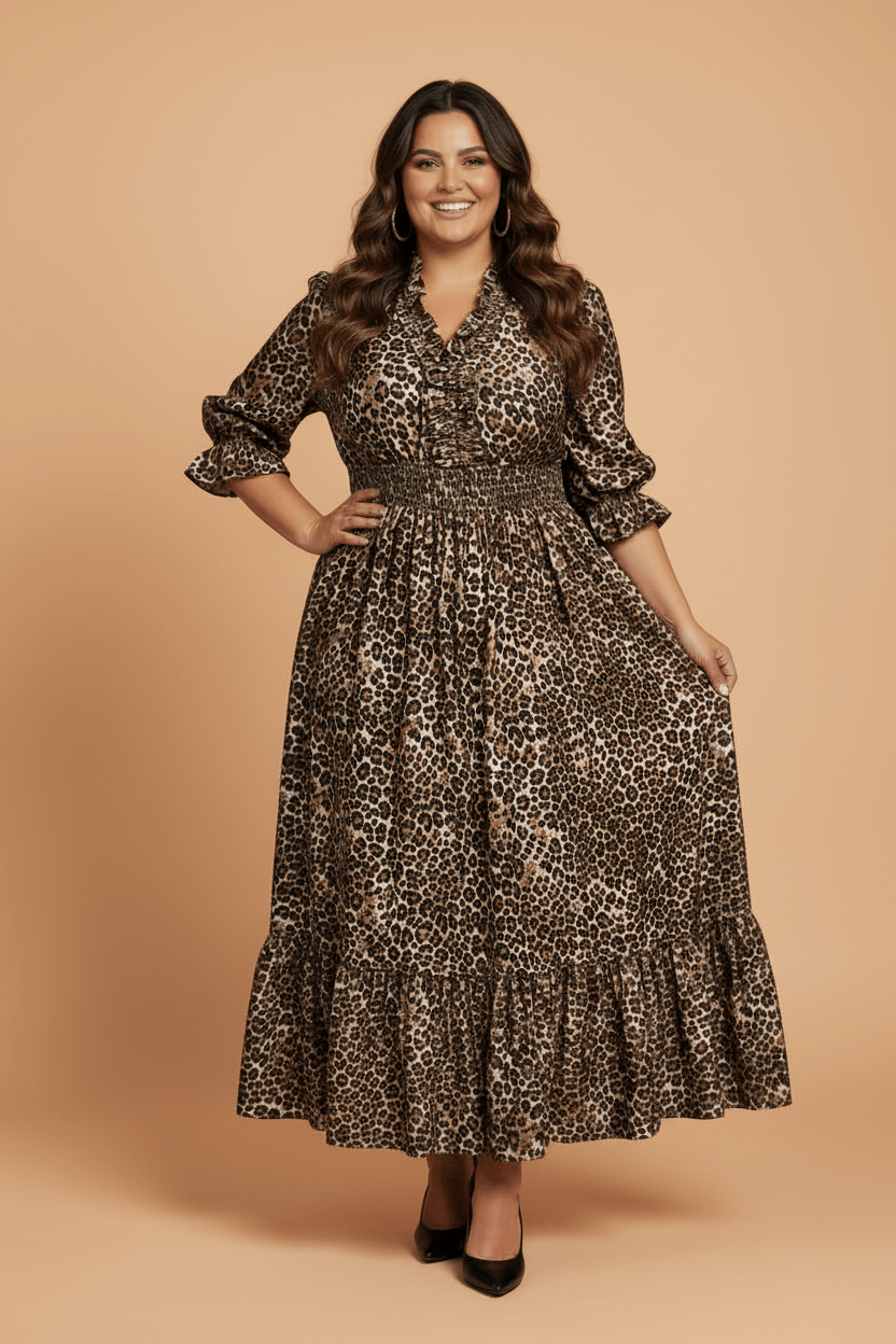 Plus Size Leopard Smocked Waist Maxi Dress - Rooted & Reckless Co.