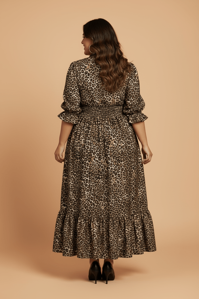 Plus Size Leopard Smocked Waist Maxi Dress - Rooted & Reckless Co.