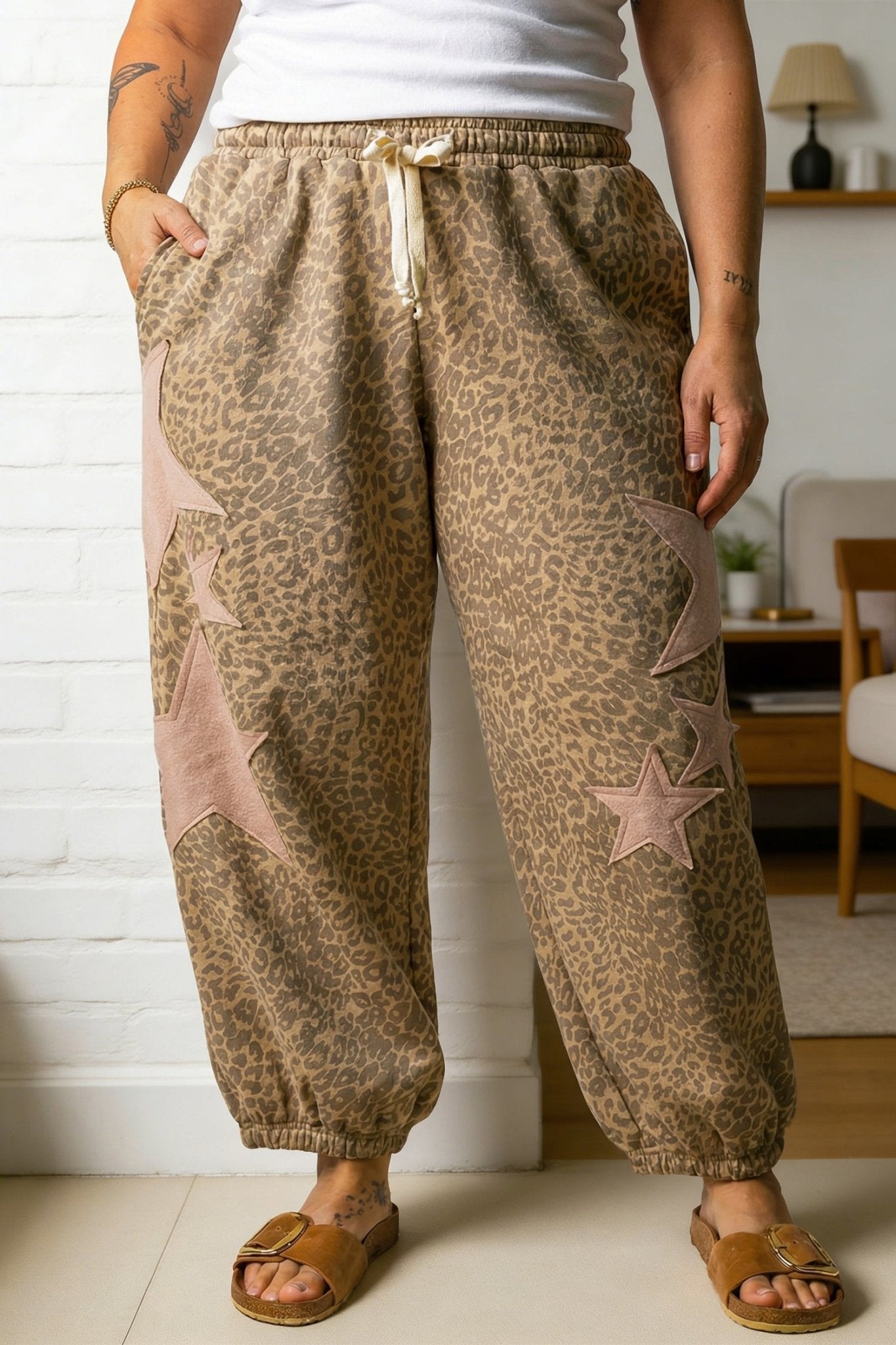 Plus Size Leopard Star Patch Jogger Pants - Rooted & Reckless Co.