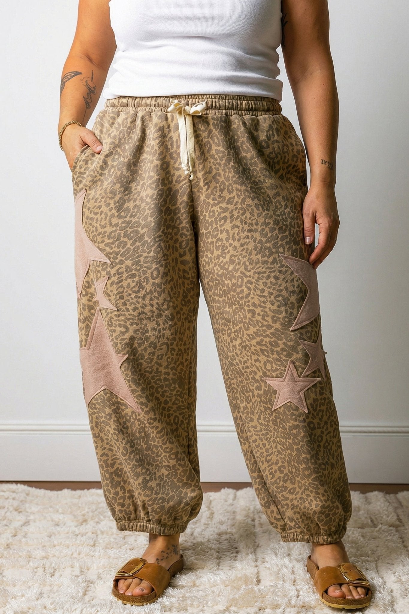 Plus Size Leopard Star Patch Jogger Pants - Rooted & Reckless Co.