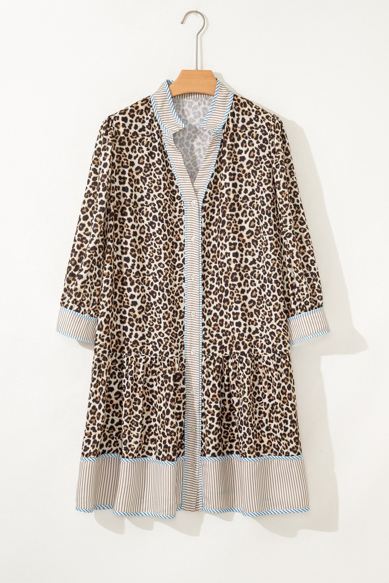 Plus Size Leopard Stripe Trim V-Neck Mini Dress - Rooted & Reckless Co.