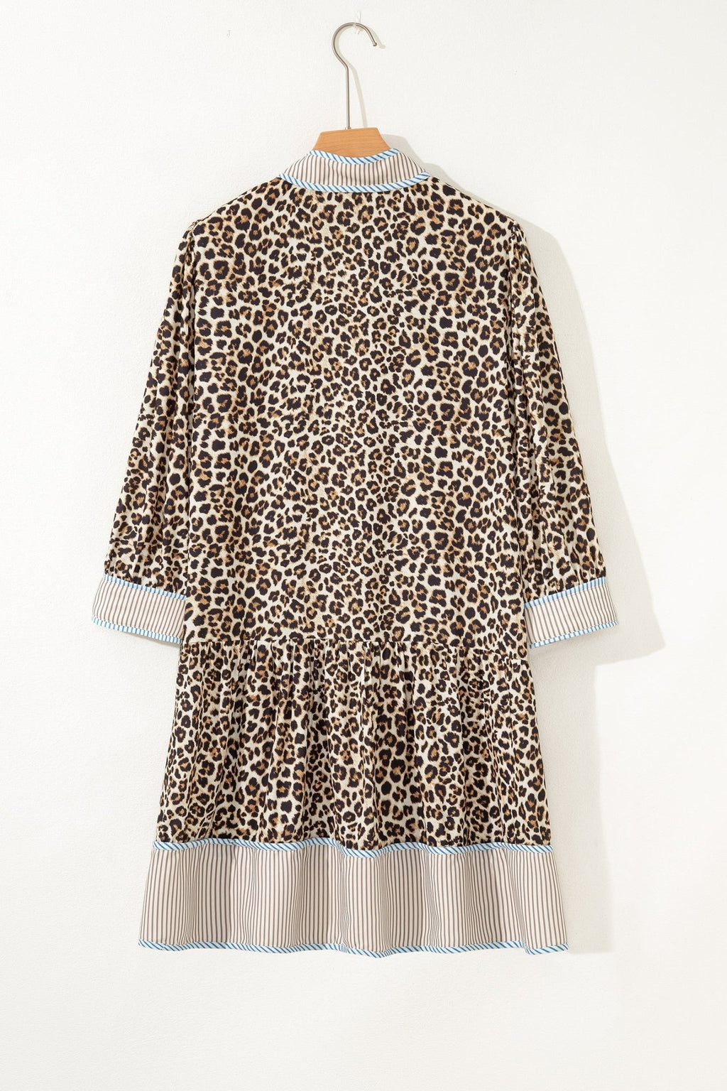 Plus Size Leopard Stripe Trim V-Neck Mini Dress - Rooted & Reckless Co.