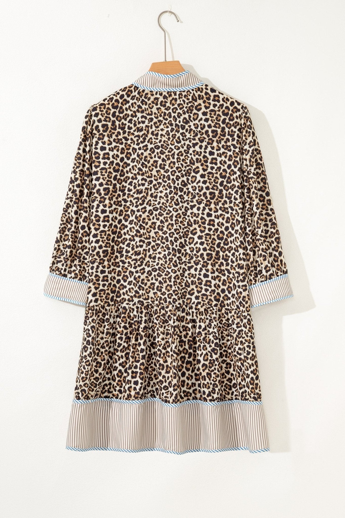 Plus Size Leopard Stripe Trim V-Neck Mini Dress - Rooted & Reckless Co.