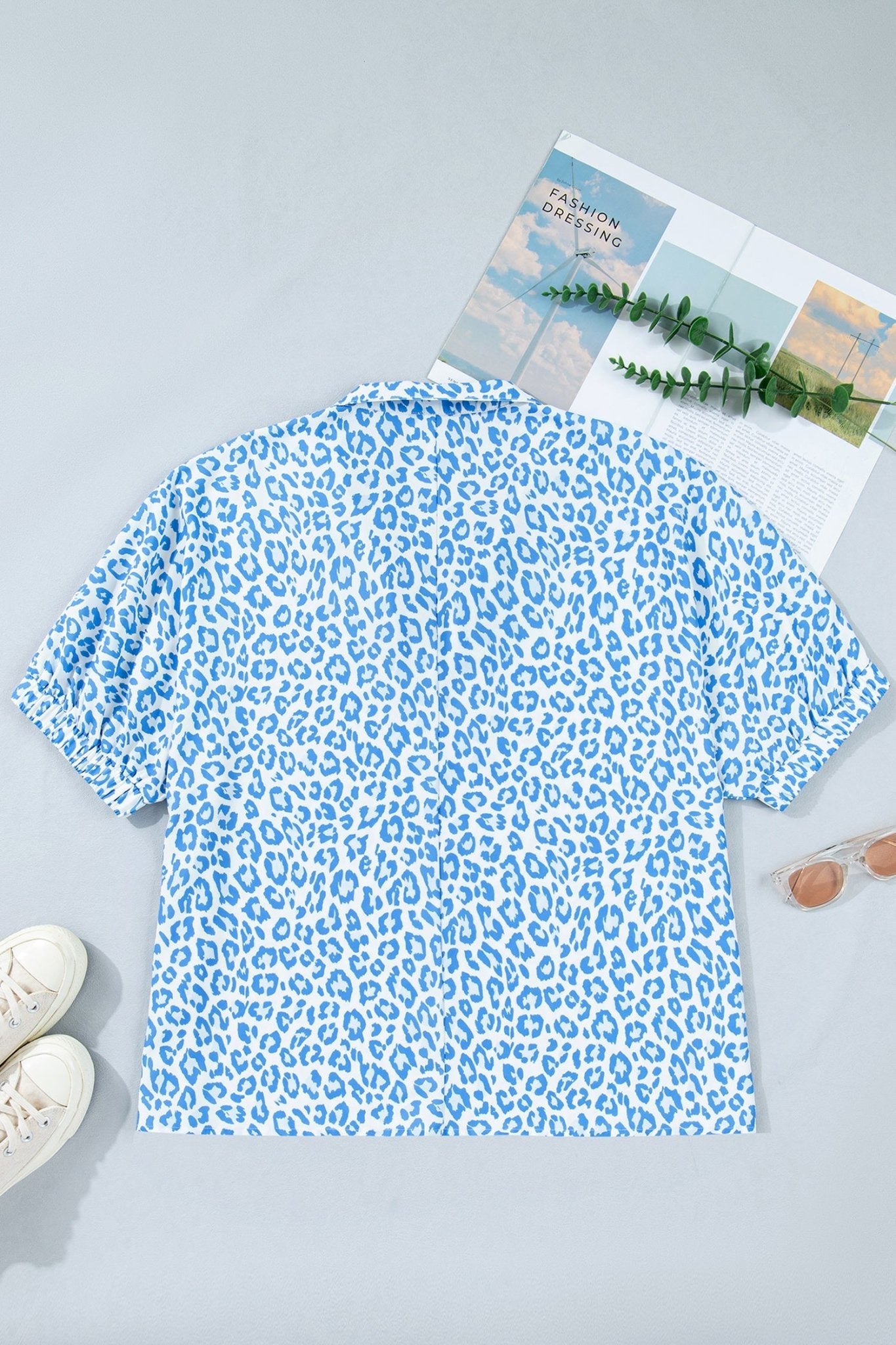 Plus Size Leopard Stripe V-Neck Short Sleeve Blouse - Rooted & Reckless Co.