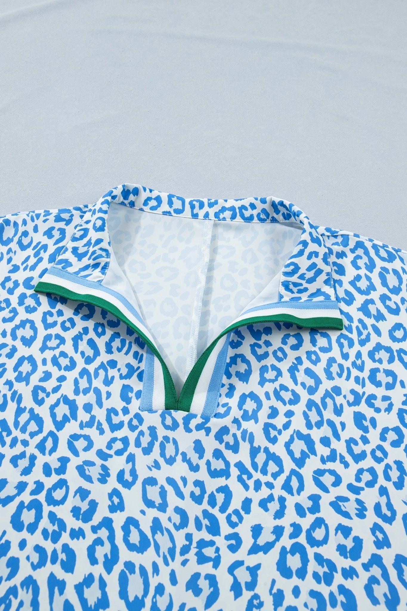 Plus Size Leopard Stripe V-Neck Short Sleeve Blouse - Rooted & Reckless Co.