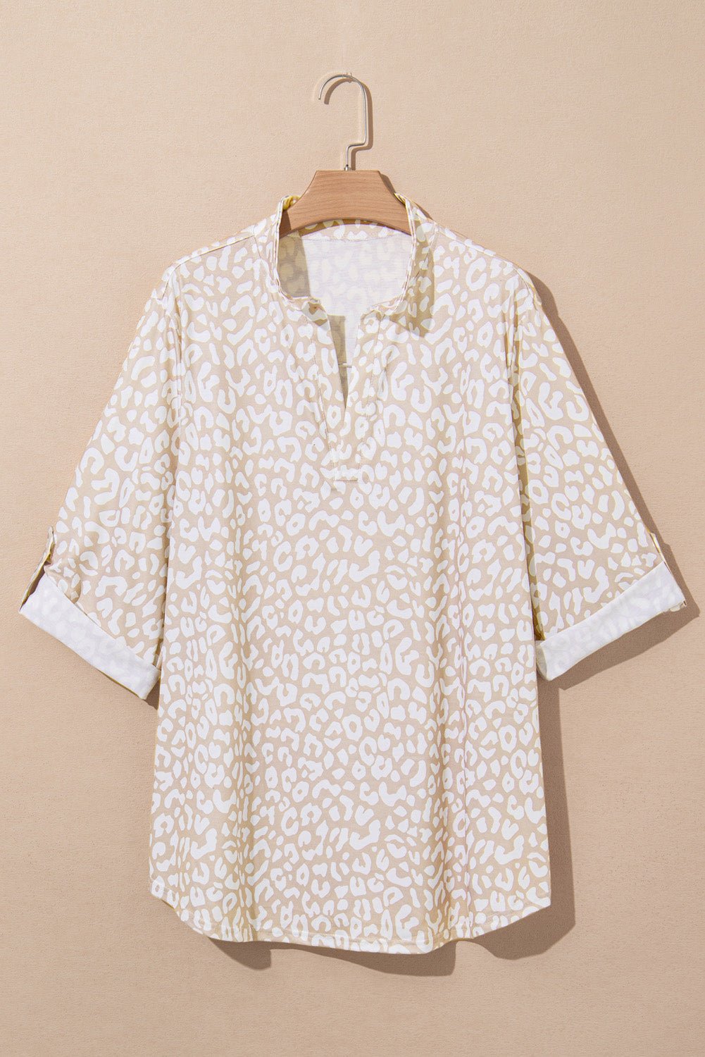 Plus Size Leopard Tab Sleeve V-Neck Top - Rooted & Reckless Co.