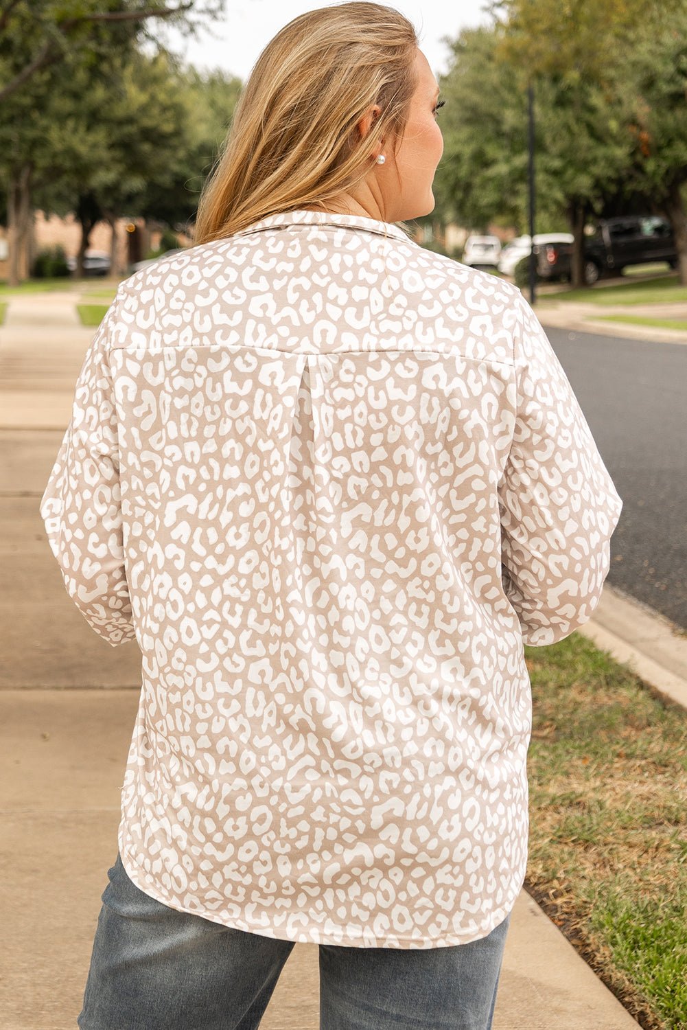 Plus Size Leopard Tab Sleeve V-Neck Top - Rooted & Reckless Co.