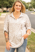Plus Size Leopard Tab Sleeve V-Neck Top - Rooted & Reckless Co.