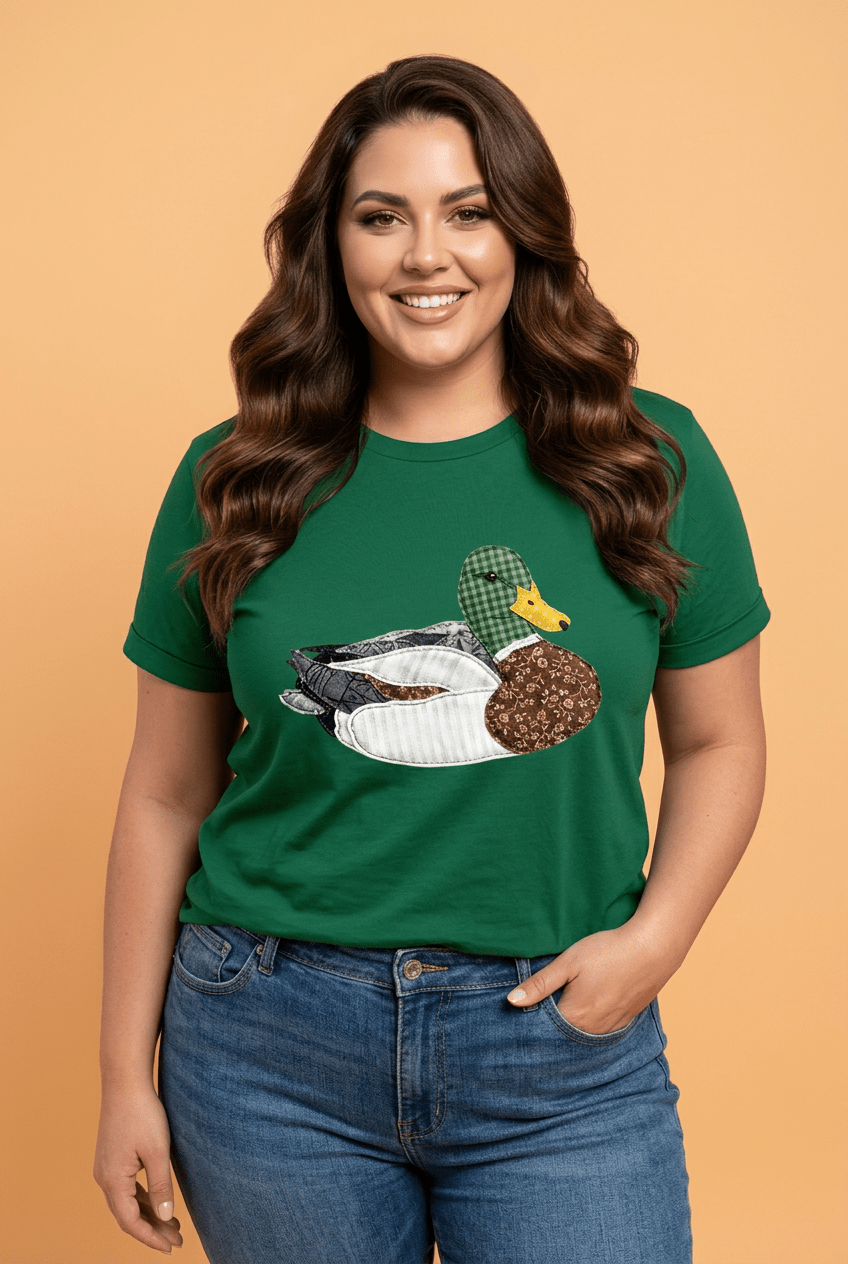 Plus Size Mallard Duck Faux Patchwork Graphic Tee - Rooted & Reckless Co.
