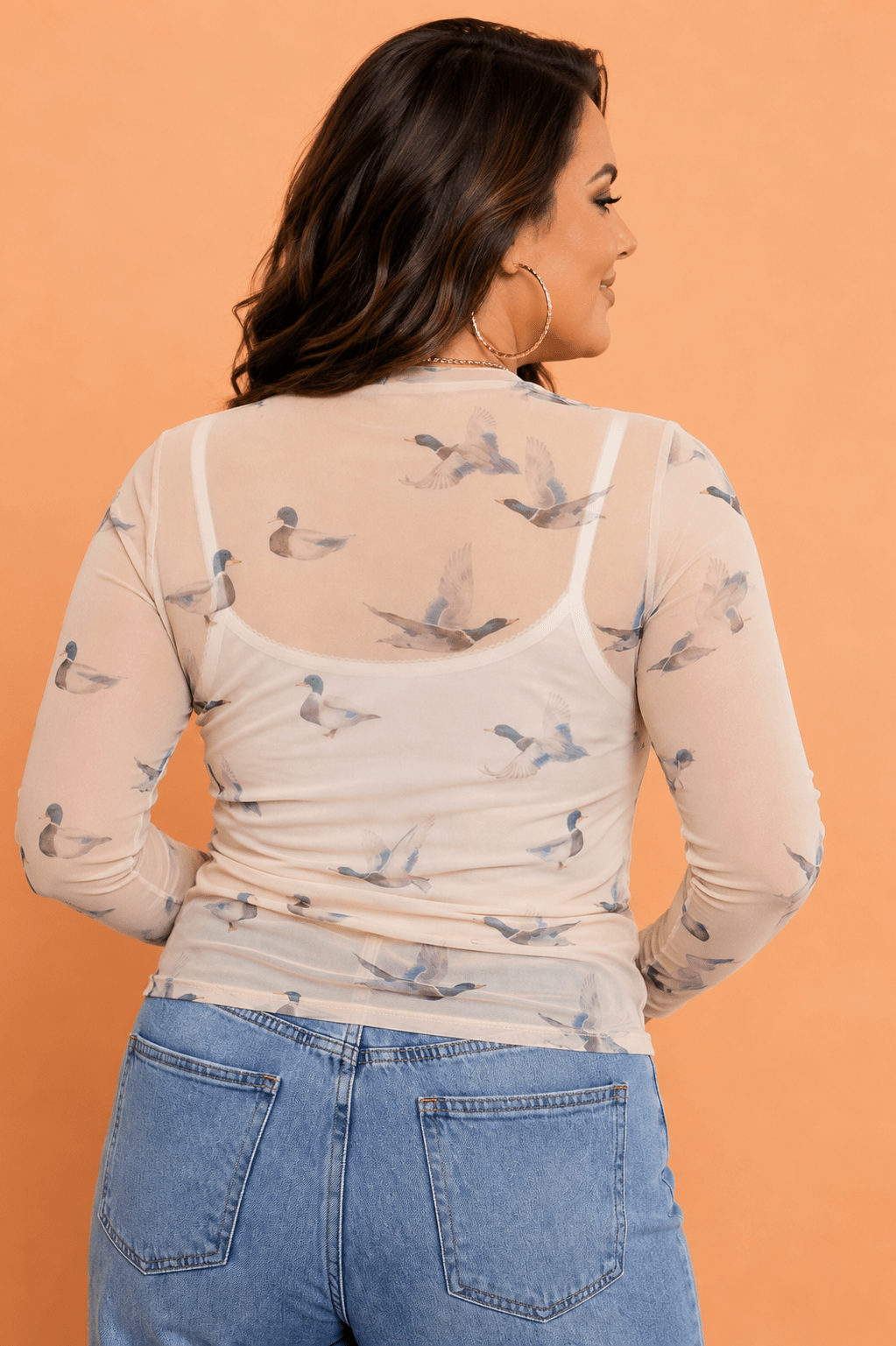 Plus Size Mallard Mesh Long Sleeve Tunic Blouse - Rooted & Reckless Co.