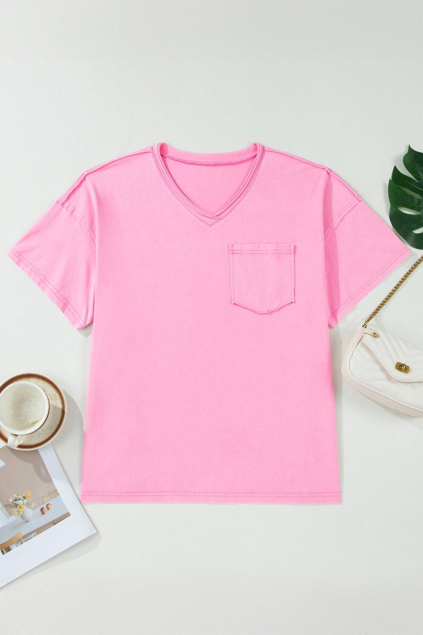 Plus Size Mineral Wash Raw Edge V-Neck Tee - Rooted & Reckless Co.