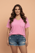 Plus Size Mineral Wash Raw Edge V-Neck Tee - Rooted & Reckless Co.